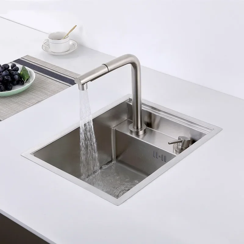 Brushed Kitchen Sink Hidden Single Bowl Small Size Stainless Steel Sink Concealed Lifting Tap Kitchen Sink 2