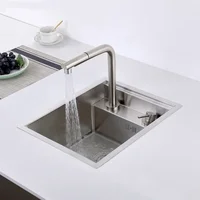 Brushed Kitchen Sink Hidden Single Bowl Small Size Stainless Steel Sink Concealed Lifting Tap Kitchen Sink 2