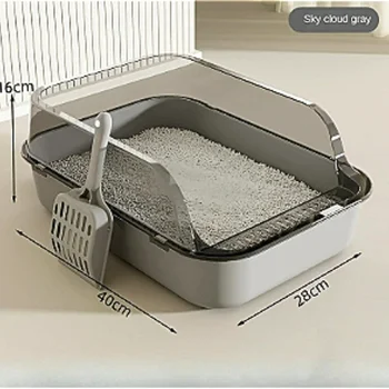 Cat Litter Box Thickening Kitty Sandbox Semi-enclosed High Side Splashproof Pet Bedpans with Litter Scoop Cleaning Cat Supplies 6
