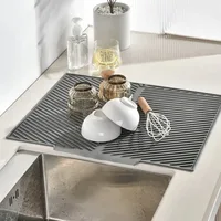Tapis d'égouttage de cuisine, tapis isolant thermique pour table à manger, tapis de rangement en silicone incliné pour vaisselle, assiettes et tasses, tapis de drainage d'eau pour salle de bain 2