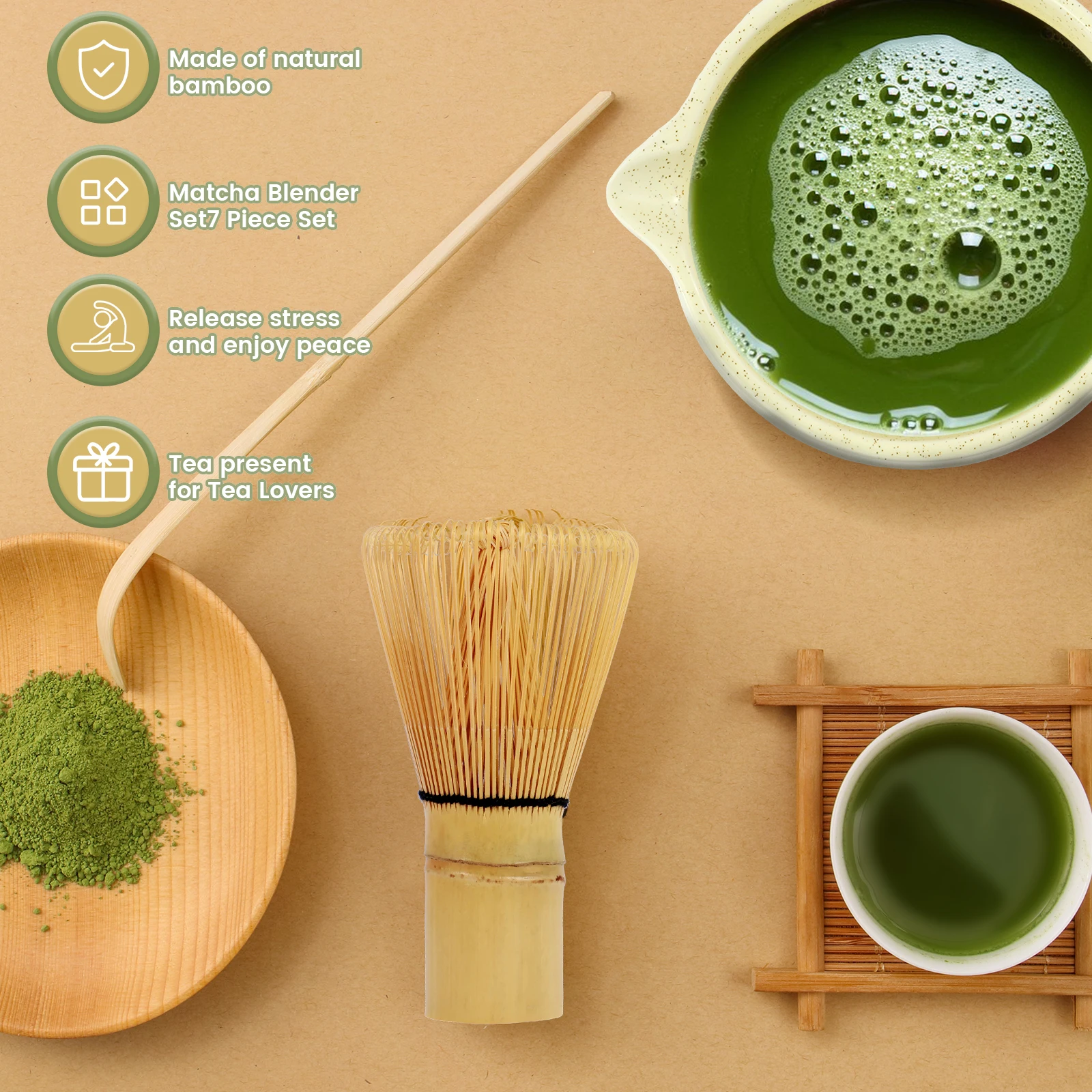 Kit Te Matcha Precio Kit Ceremonia Té Matcha Japonés - 7 Piezas, Bambú  Natural, Batidor, Cuchara, Cuencos Juego Té Matcha 7 Piezas, image size:1600x1600