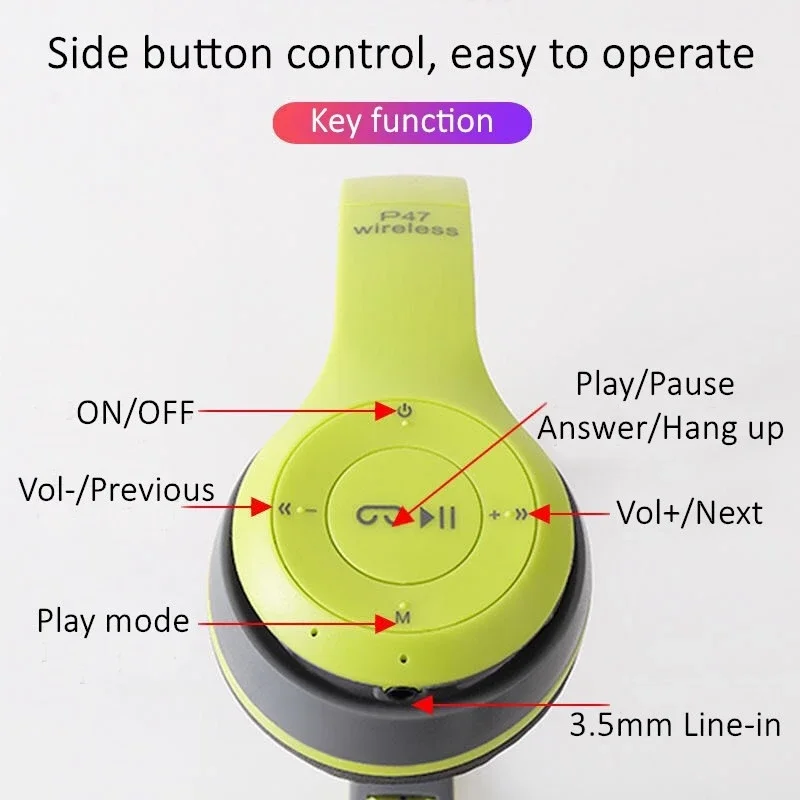 Wireless Headphones 5.0 Bluetooth Earphone Foldable Bass with Memory TF Card For iPhone Xiaomi Sumsamg Phone With Mic Headsets 4