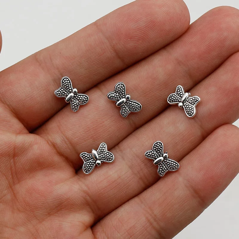 7.5mm Silver Hollow Butterflies Round Beads, Spacer Beads