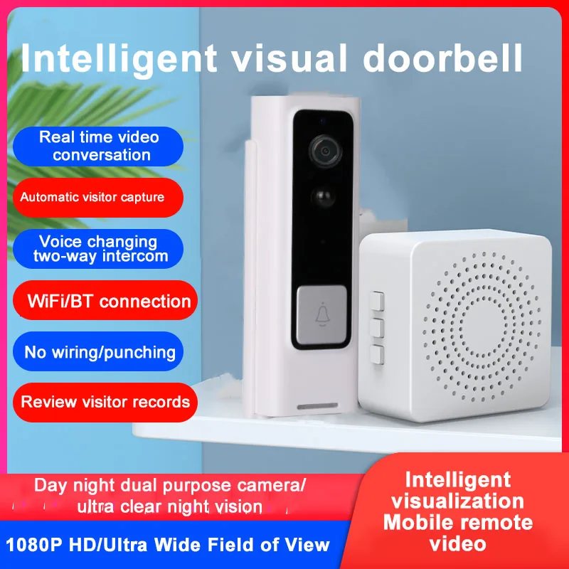 

WiFi Smart Home Smart Visual Doorbell PIR Human Body Detecter Intercom Night Vision Indoor Electronic Cat's Eye Build-in Battery