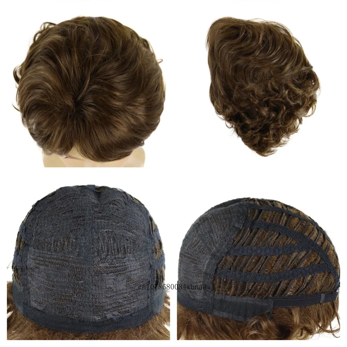 Short Brown Wigs Natural Synthetic Hair Fluffy Layered Curly Wig with Bangs for Men Male Halloween Cosplay Costume Daily Use