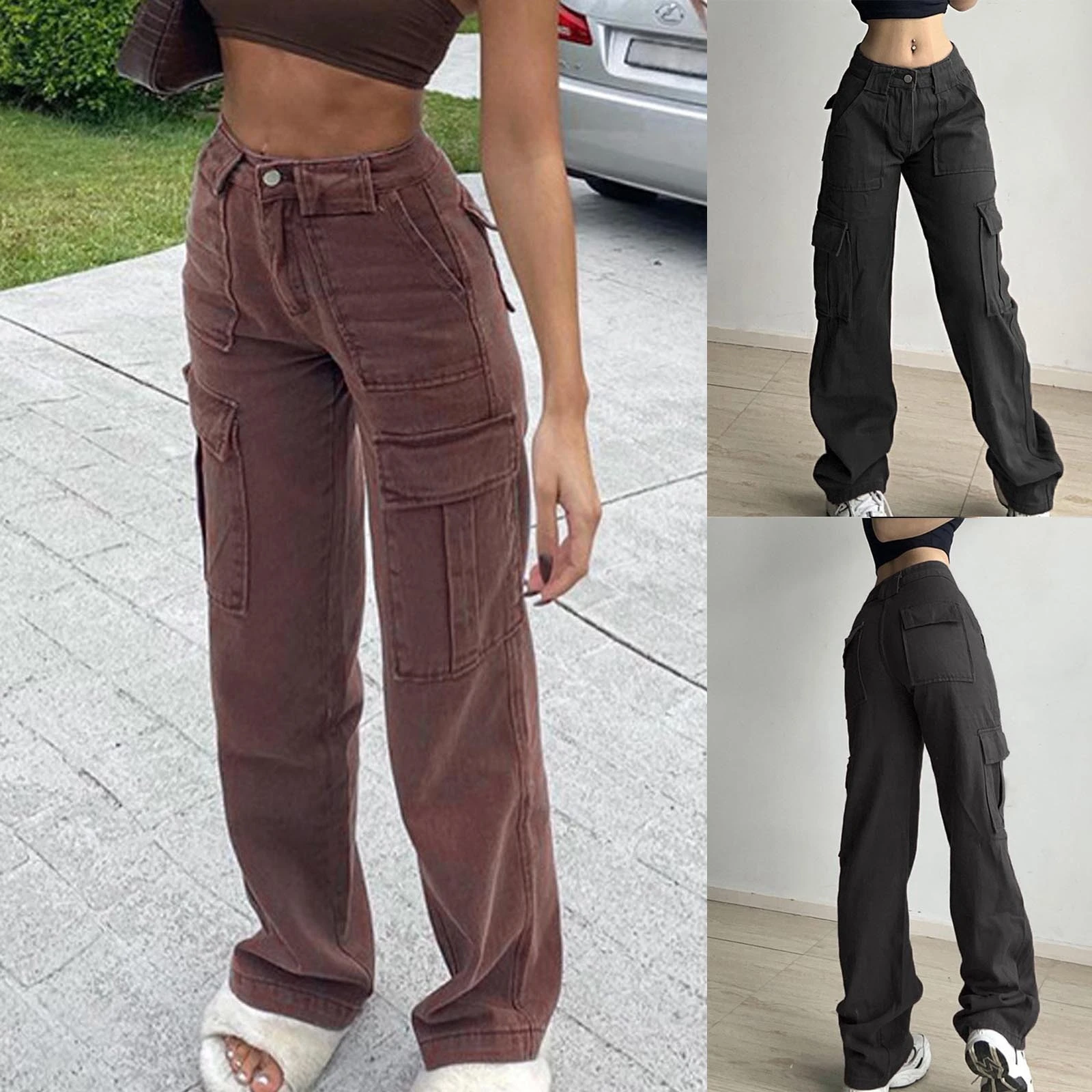 Pantalones vaqueros holgados bolsillos para mujer, ropa de calle, Hip Hop, Joggers, informales, holgados, de pierna | - AliExpress
