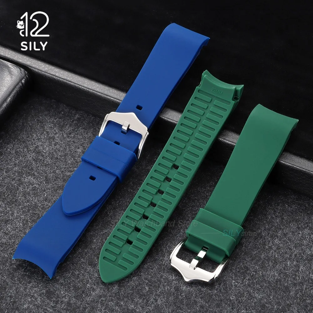 Curved End Silicone Sport Watch Band - Soft, Waterproof Replacement Wrist Strap