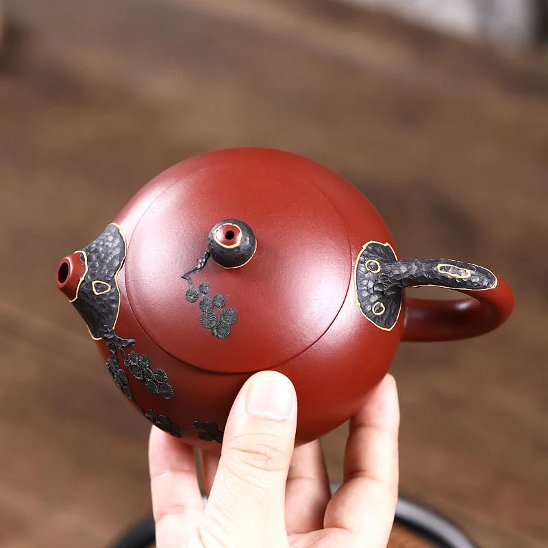 Chinese Style Double Color Xishi Teapot, Purple Clay Raw ore Dahongpao, Kung Fu Household, Pure Handmade, 280ML, Tea Pots, 1Pc