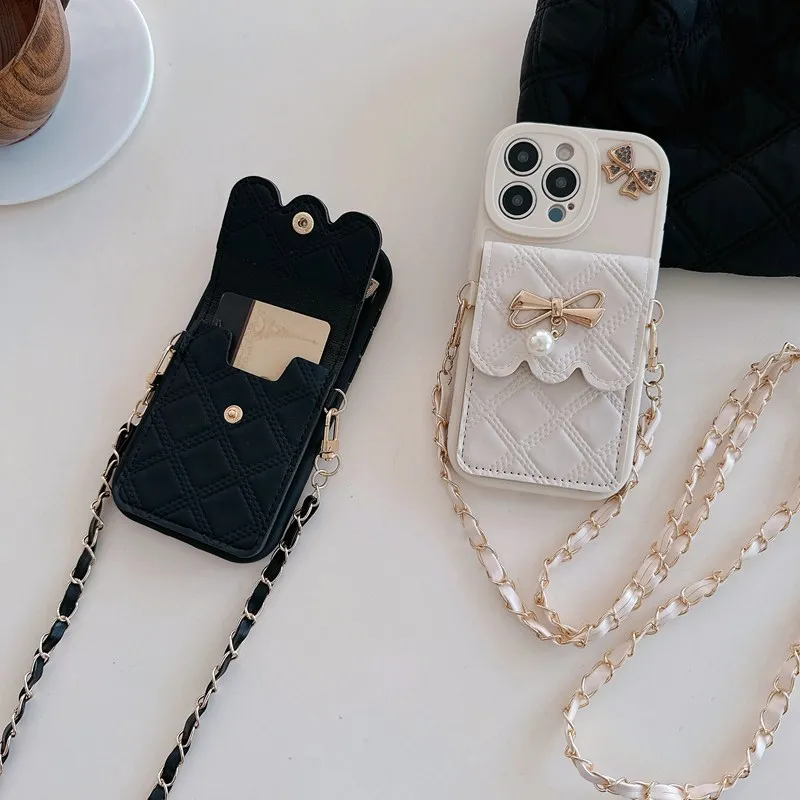 Pearl Bow Chain Wallet Phone Case with Elegant Design