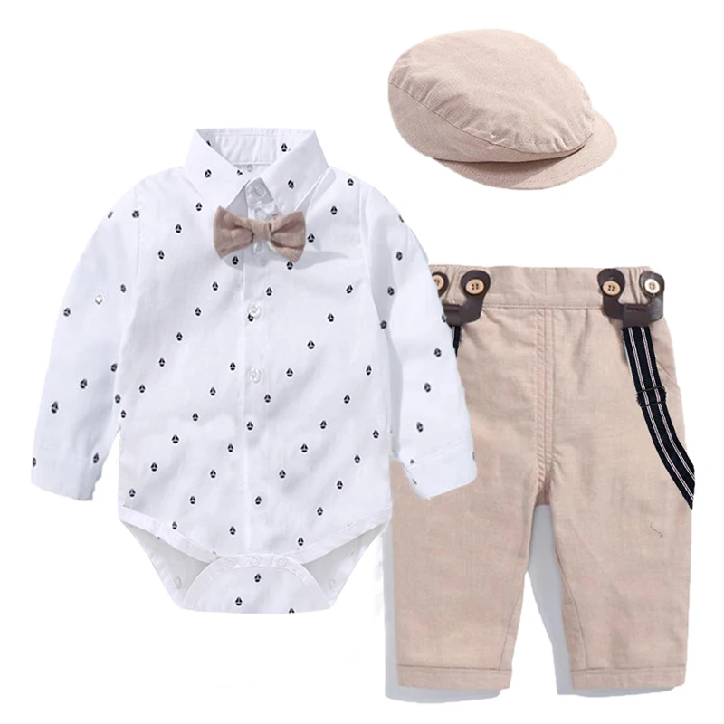 Romper Clothes Set For Baby Boy Bow Hat Gentleman Suit Infant Bodysuit for Newborn Babies Belt Pants Toddler |