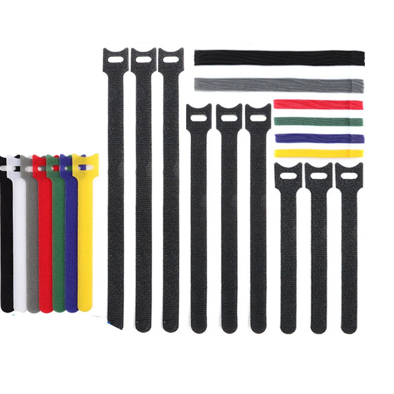 10pcs Reusable Adhesive Fastener Tape T-type Hooks and Loops Fasteners Back To Back Cable Ties Strong Wire Harness Magic Tie