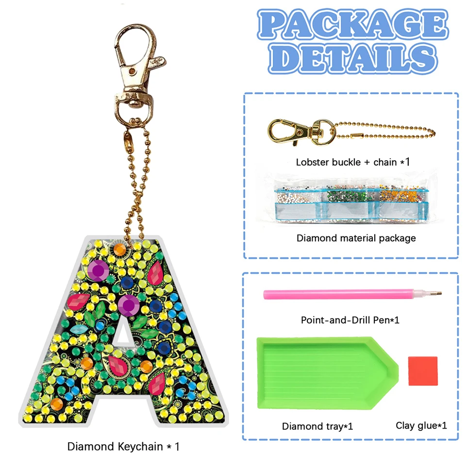 5 Pezzi Portachiavi 5D DIY Pittura Diamante – Kit Completo Con Strass, Penna E Colla – Ciondolo Per Borsa