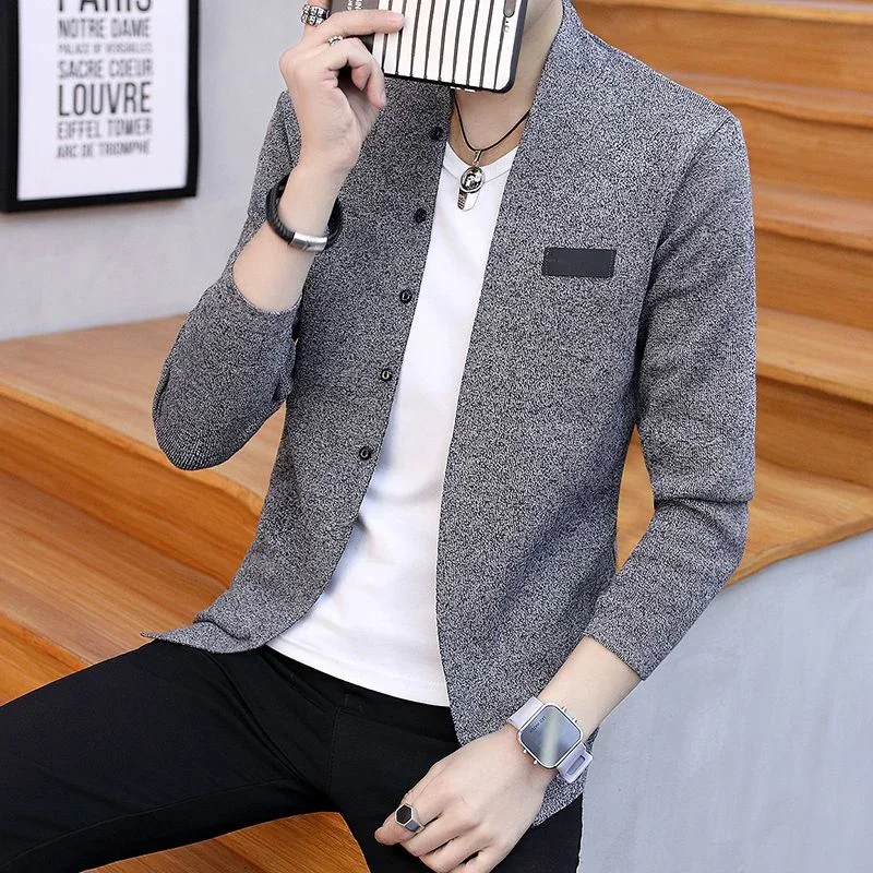Autumn Winter Male Korean Fashion Solid Color Knitting Coat Homme Buttons Slim Cardigan Sweaters Men Outwear Top Men's Clothing