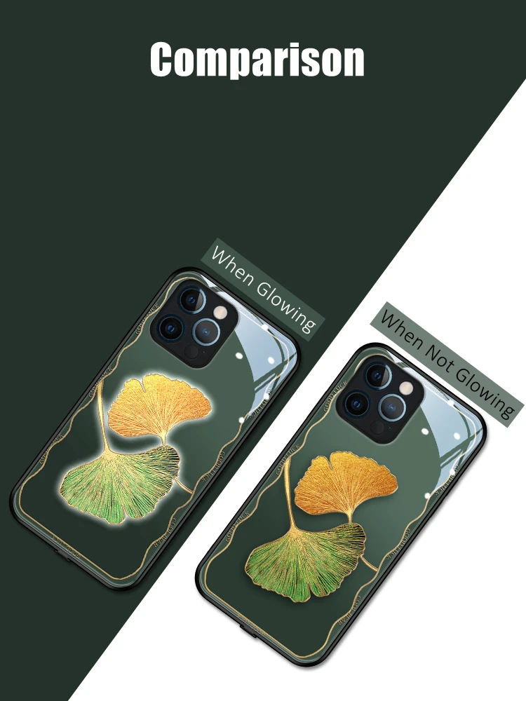 

Ginkgo Leaf LED Light Glowing Luminous Tempered Glass Back Phone Case for Samsung S24 S22 S23 Note 10 20 A14 A53 A73 Plus Ultra