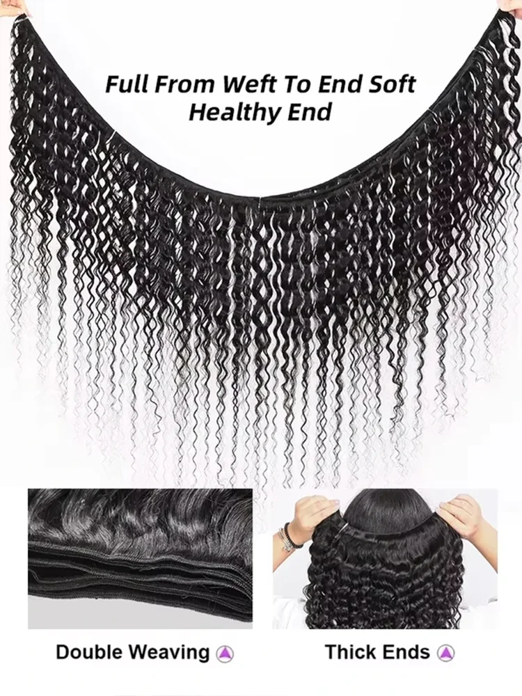 Brazilian Remy Unprocessed Deep Wave Bundles 12-40 Inch - 1/3/4 Weave Extensions Natural Curly Hair Deals For Daily Use
