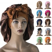 Women Satin Widened Sleep Hat Night Sleep Cap with Long Streamer Hair Care Bonnet Nightcap Elastic Cap De Nuit Shower Turban 1