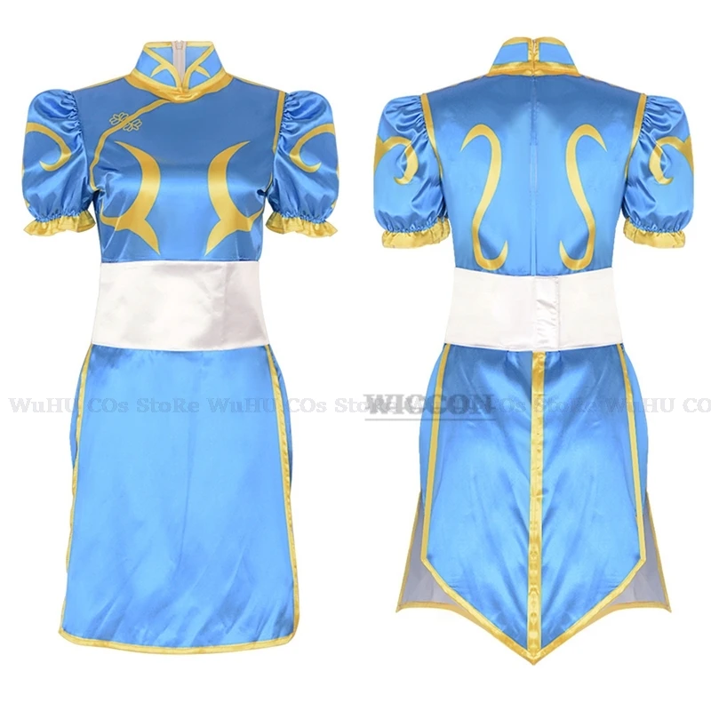 

Street Fighter Cosplay Chun Li Dress Belt Suits Games Halloween Party Sexy Chun-Li Blue Cheongsam Women Role Playing Sexy Cos