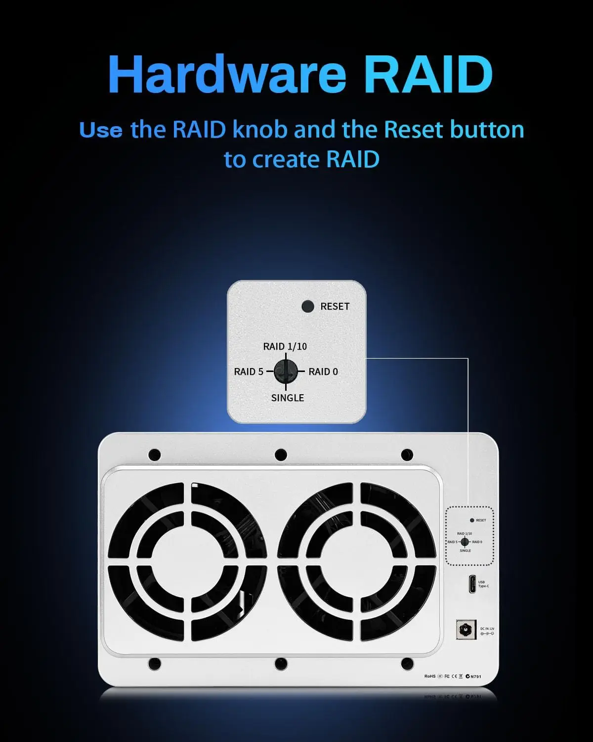 TERRAMASTER D5-310 HDD 인클로저 5베이 하드웨어 레이드 지원, RAID 5, 0, 1, 10, 단일 USB 3.1 타입-C 직접 연결 스토리지