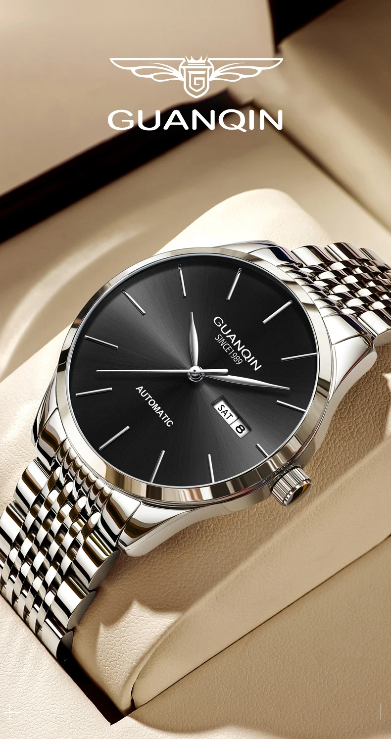 Orologio meccanico da uomo di lusso GUANQIN, movimento autentico, cassa in acciaio inossidabile, doppio calendario, orologi da lavoro e tempo libero, impermeabili fino a 50 m_voghion.com