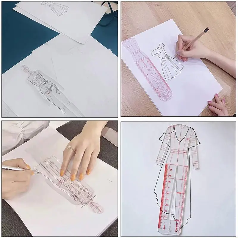 4 Pcs Mannequin Sewing Template Ruler Fashion Sketching Rulers 85AC