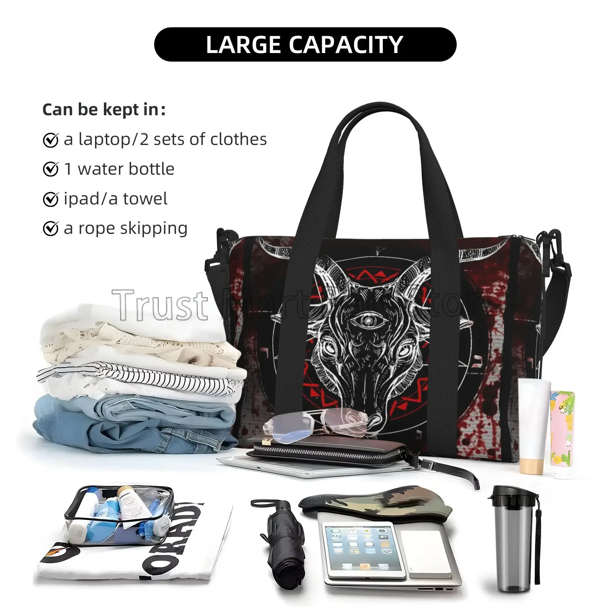 Pentagram with Demon Baphomet Satanic Goat Head Duffel Bags Unisex Waterproof Sports Travel Luggage Overnight Weekender Bag