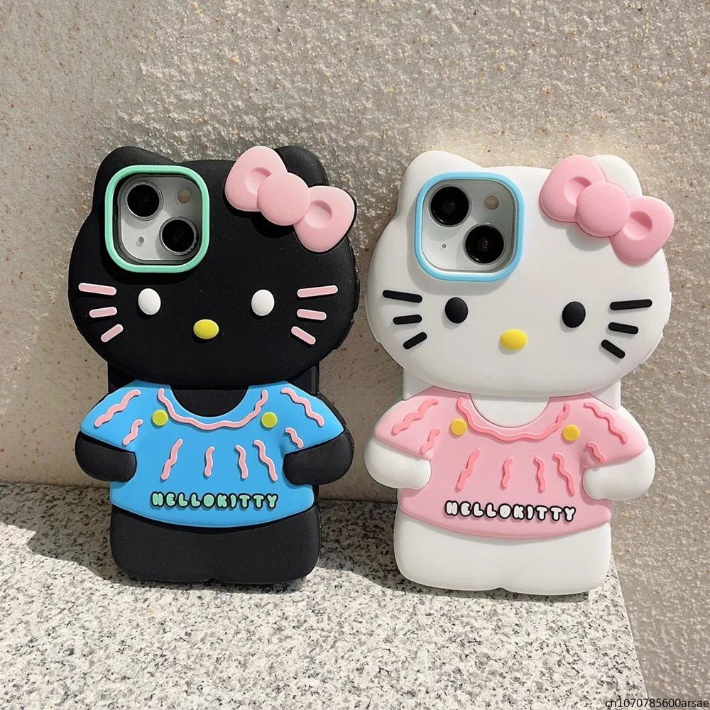 

3D Stereoscopic Ins New Sanrio Hello Kitty Phone Case for IPhone 15 14 13 12 Pro Max Silicone Soft Anti-fall Back Cover Gift
