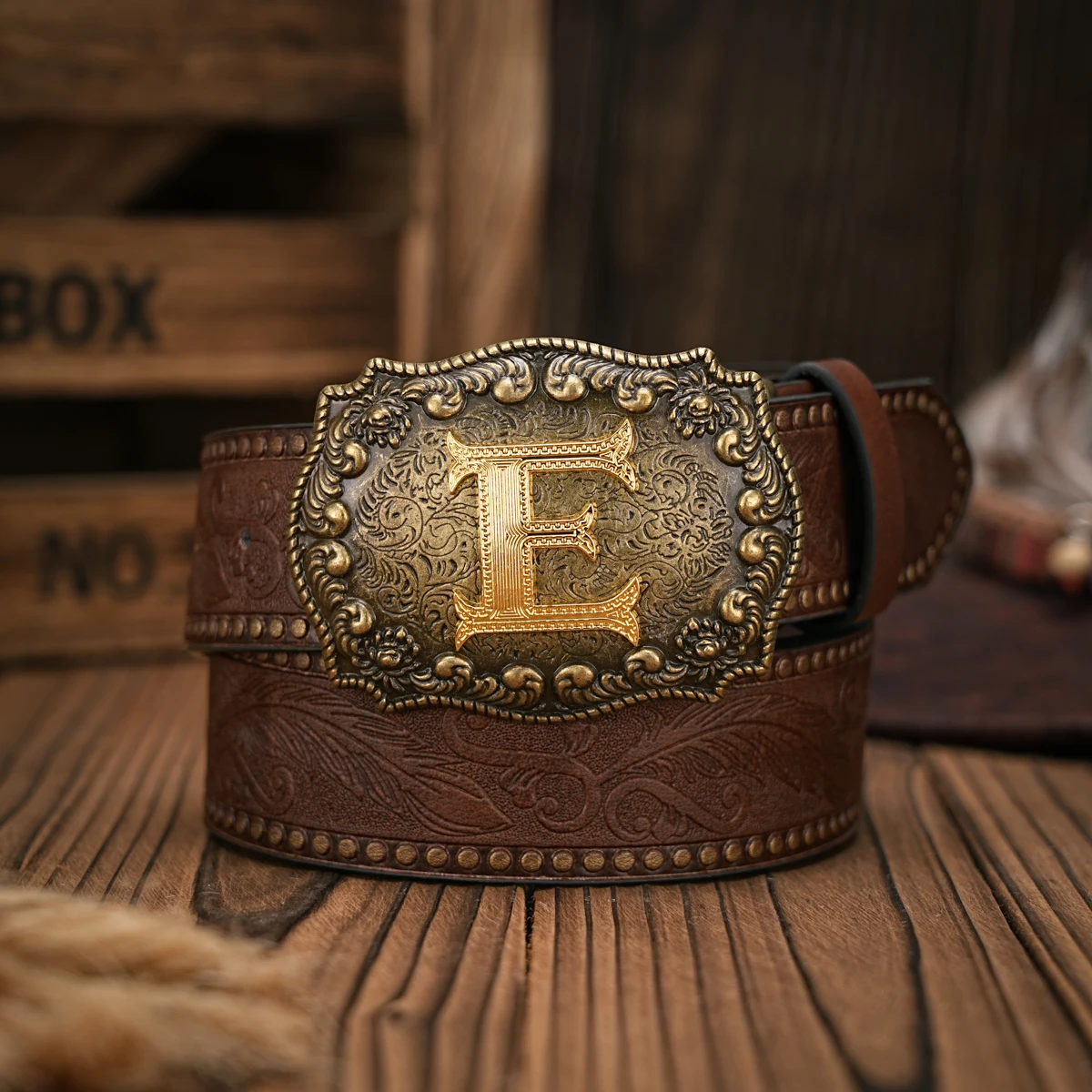 Vintage style PU Leather Western Denim Belt Classic Letter buckle 3