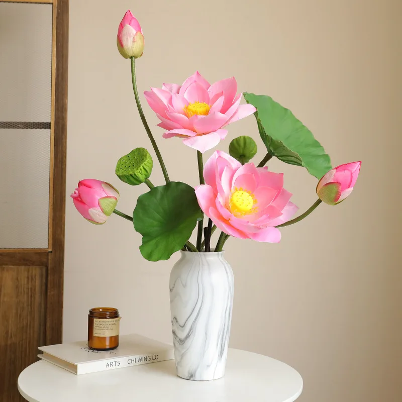 Artificial Lotus Arrangement with Lotus Leaves and Pods - Chinese Zen Home Decor & Landscaping Silk Flowers, 85cm
