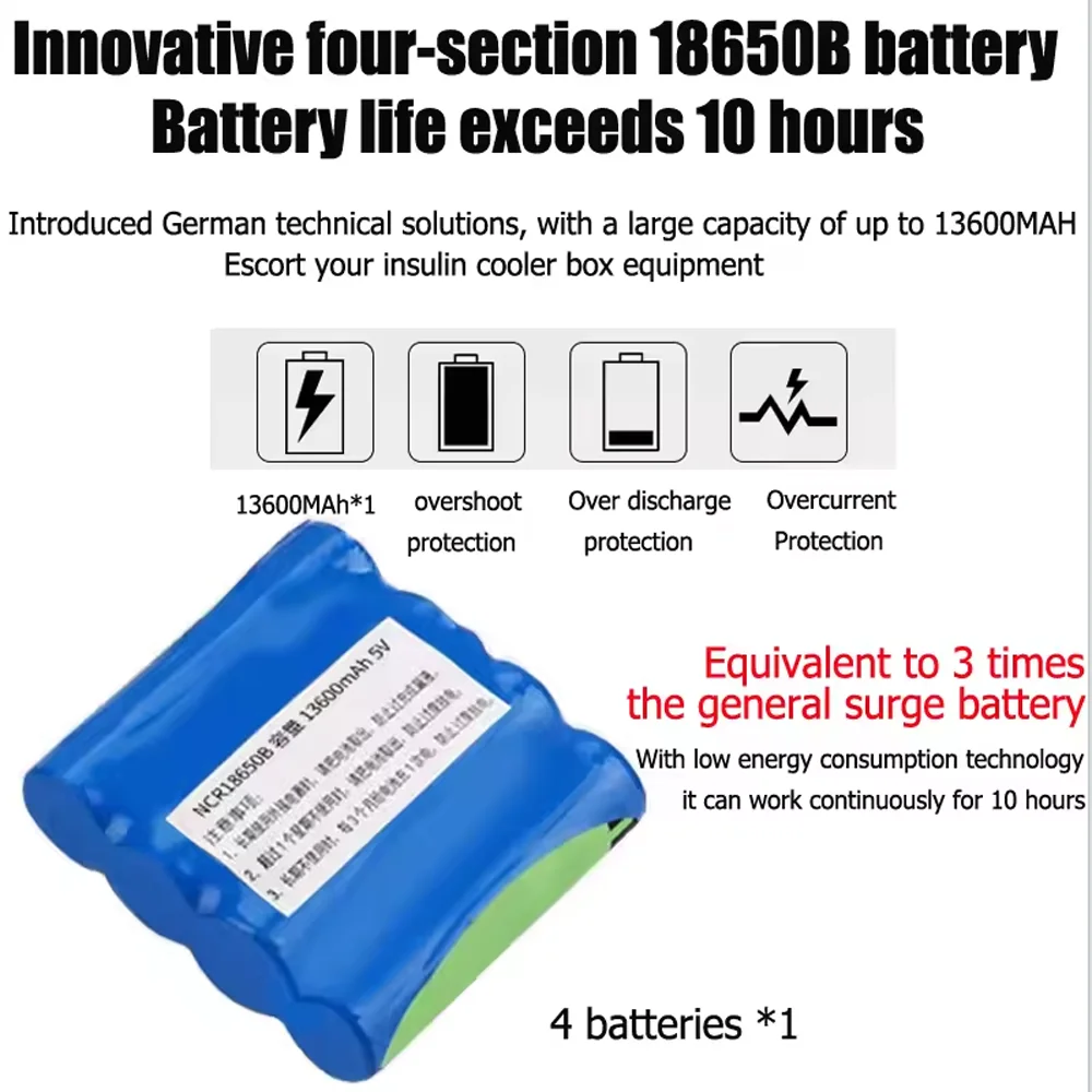 Lithium Battery For Portable Insulin Refrigerated Mini Fridge 5V 10200mAh Replacement Standby Battery Refrigerator Accessory
