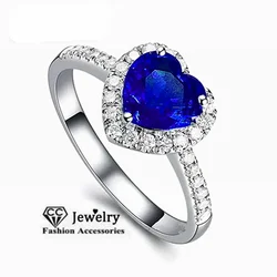 CC Blue Heart Ring Silver Color White Gold Plated Love Fashion Jewelry Zirconia Wedding Engagement Accessories for Women CC829