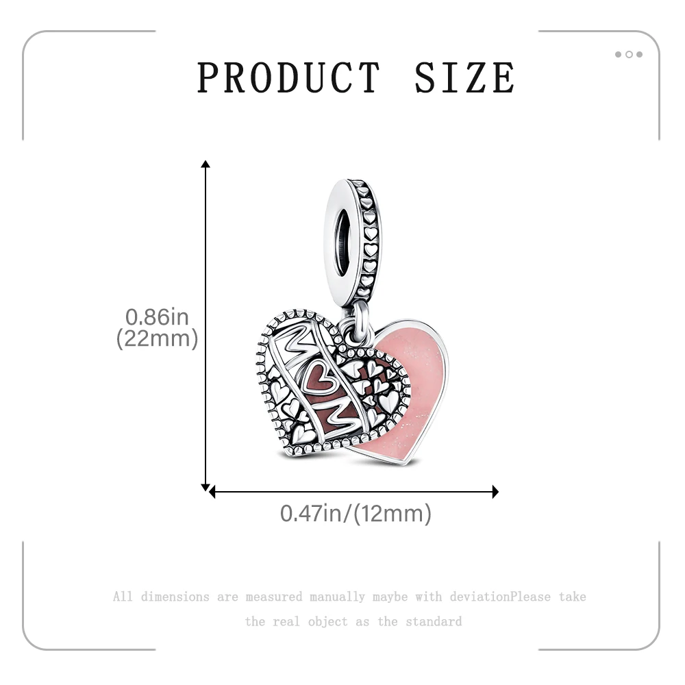 어머니의 날 시리즈  엄마 비즈 핑크 레진 이중 레이어 하트 참 팔찌 여성 DIY 고급 주얼리 선물