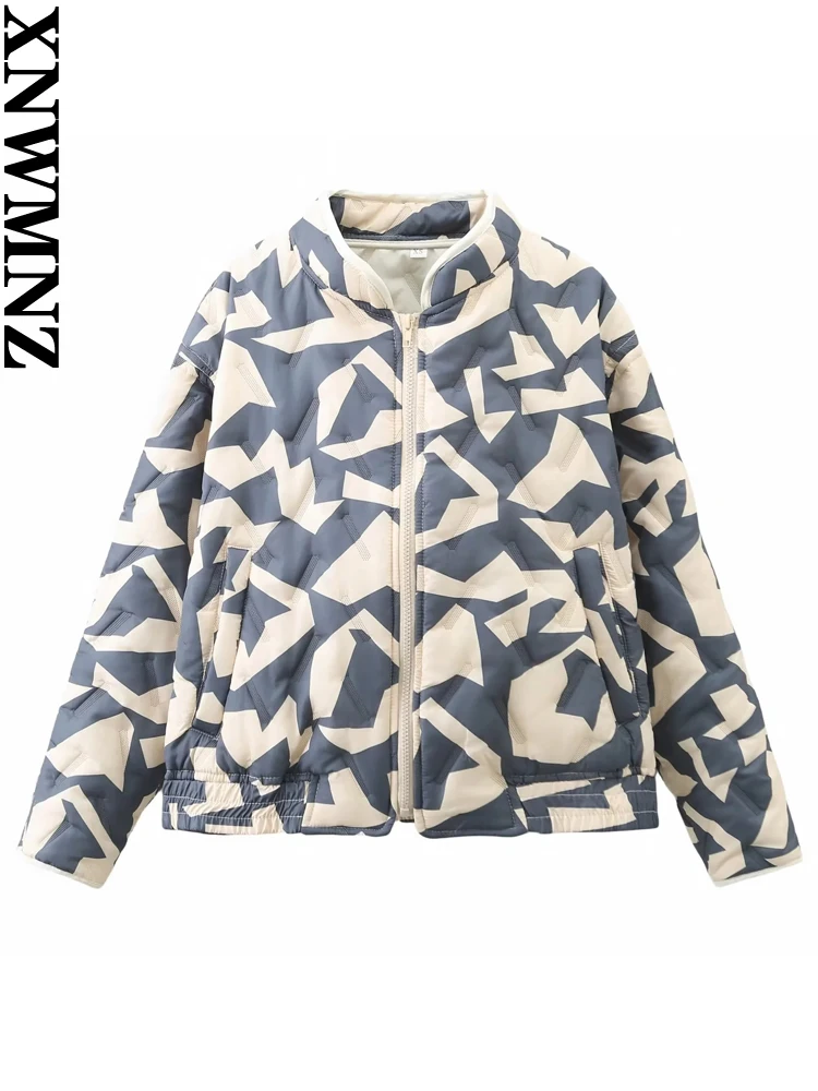 

XNWMNZ Women's Fashion 2023 Autumn/Winter Printed Padded Jacket Coat Women Vintage Zipper Long Sleeve Versatile Female Outwear