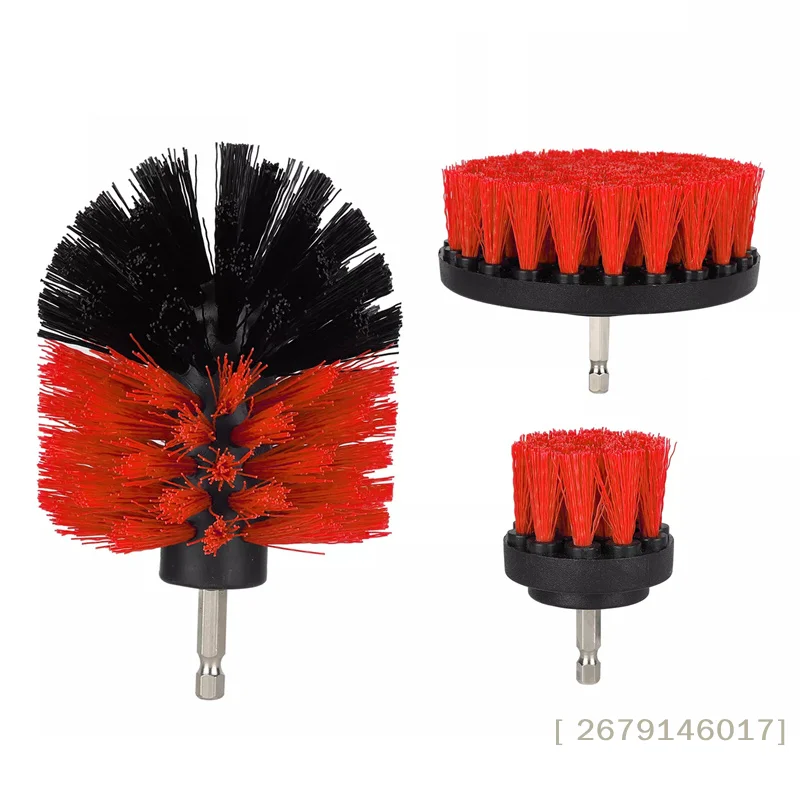 【YY26】3Pcs 전기 스크러버 브러시 드릴 브러시 키트 카펫 유리 자동차 타이어용 빨간색 플라스틱 원형 청소 도구 나일론 브러쉬