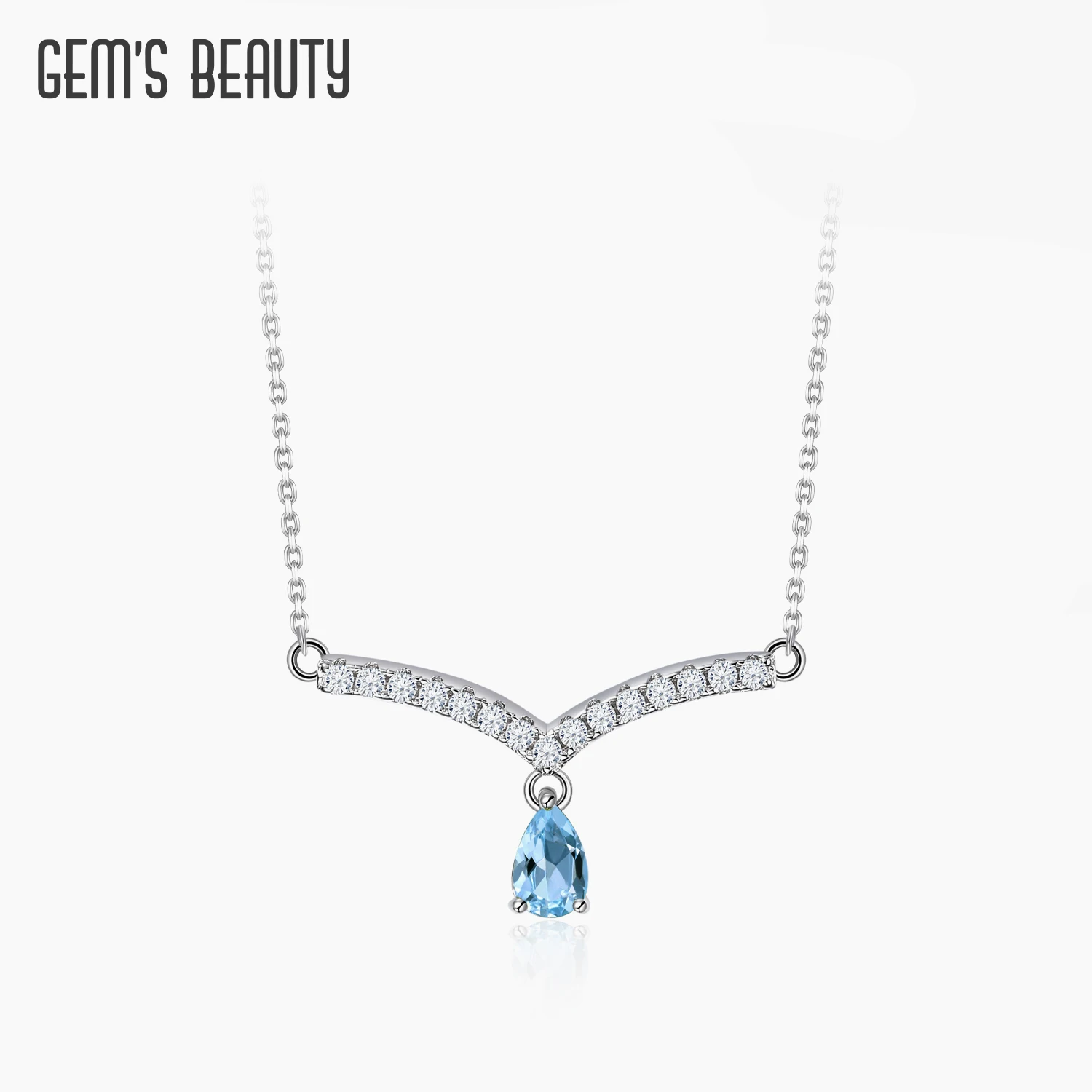 

GEM'S BEAUTY Natural Swiss Blue Topaz Gemstone Chevron Necklace V Shape 925 Sterling Silver Pendant Necklace For Women Jewelry