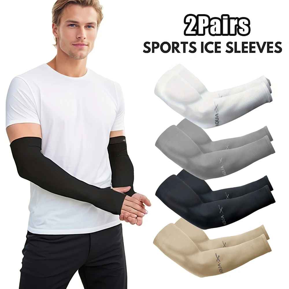Summer UV Protection Ice Sleeves 2Pairs Men Wemen Sports Cycling Driving Sun Protection Elastic Arm Sleeves