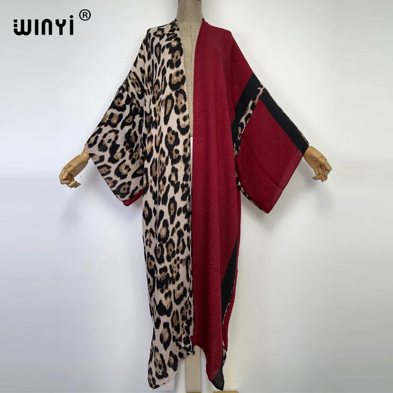 WINYI 유럽 패션 프린트 코튼 플리츠 드레스, 비치 웨어, 우아한 아프리카 여성 가디건, 핫 보헤미안 홀리데이 파티 기모노