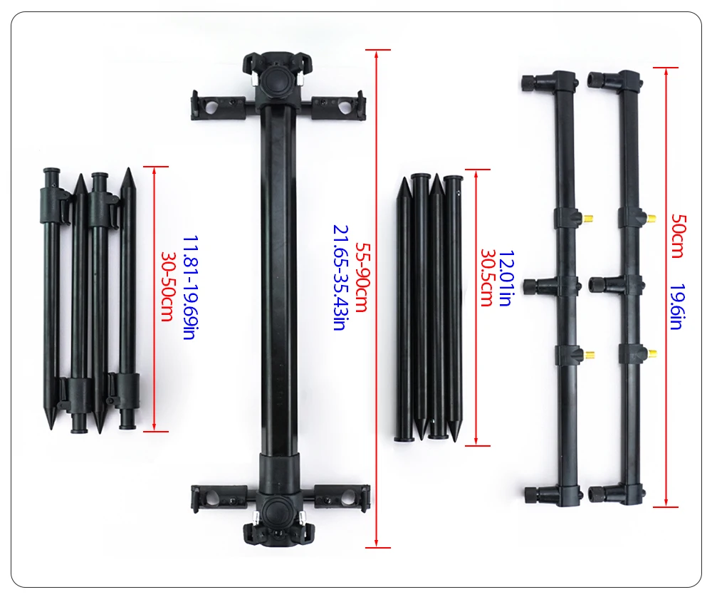 Hirisi Karpfen-Angelruten-Pod-Set für 3 Angelruten, Bankstäbe, Rutenhalter, Unterstützung 4095, Angelzubehör – Detail 3