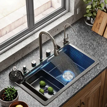 อ่างล้างจานแสตนเลสสตีลหนาสำหรับใช้ในครัวเรือนอ่างล้างจาน304กันฝนรูปปลาวาฬดาวเนปจูน 1