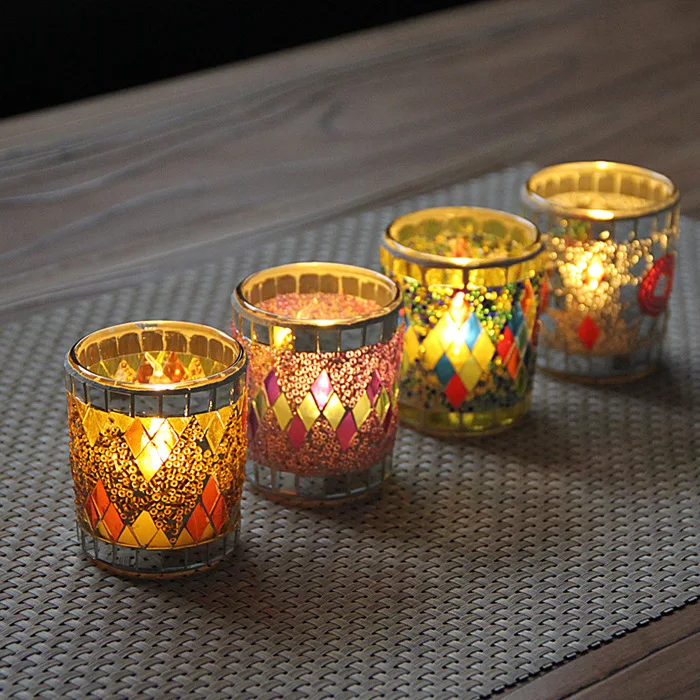 Euro Colorful Mosaic Candle Holder Cafe Home Table Dinner Decorative Candlestick Wedding Christmas Supply Candle Cup 6.2cm*5.2cm candle holders