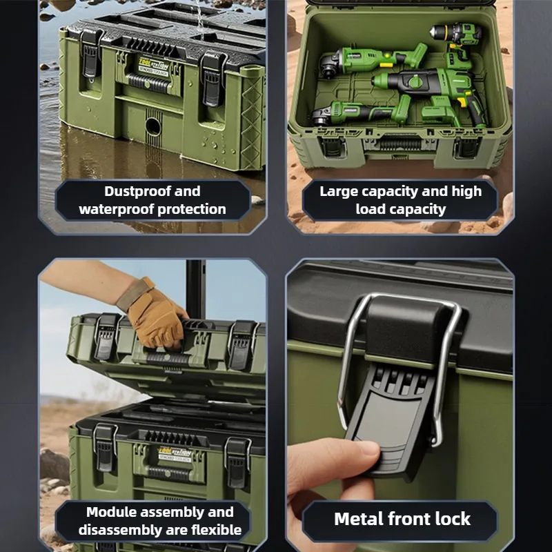 Kit di cassette degli attrezzi impilate Set di valigie trolley impermeabili Set di cassette degli attrezzi per riparazioni di lavoro multifunzionali Kit di cassette degli attrezzi hardware - immagine 3