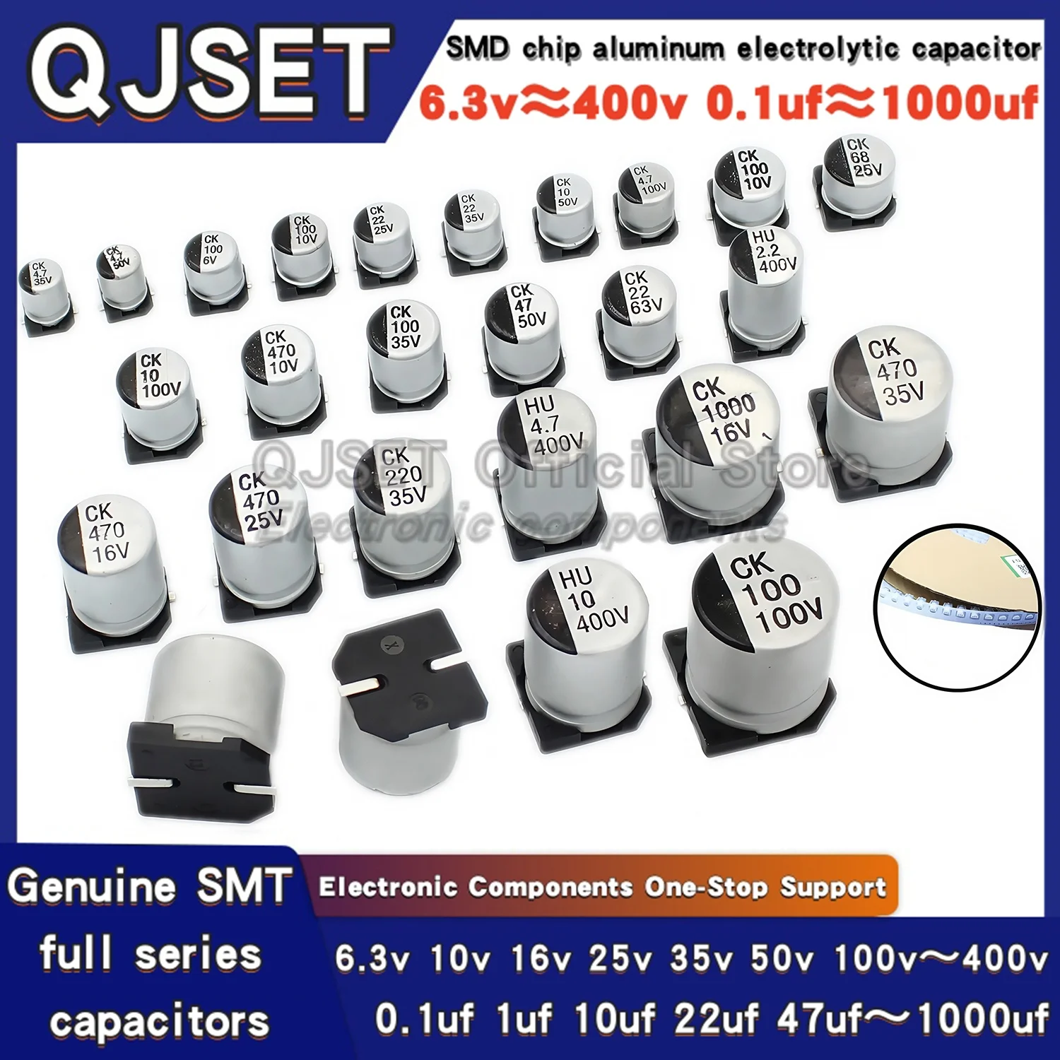 10Pcs SMD Aluminum Electrolytic Capacitor 6.3V 10V 16V 25V 35V 50V 100V 400V 2.2UF 4.7UF 10 22 33 47 100 220 330 470 680 1000UF