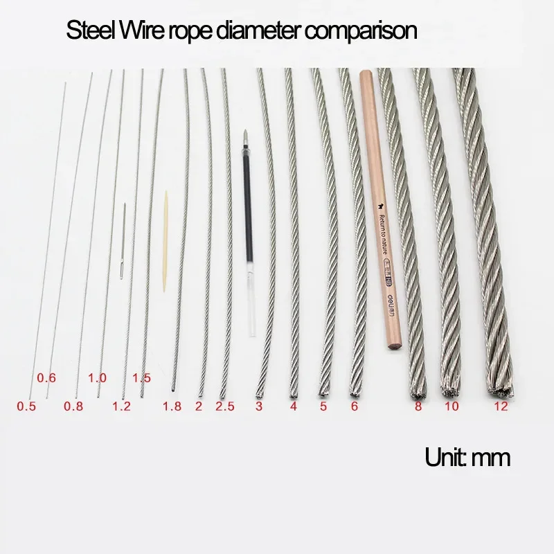Stainless steel wire rope steel wire rope SUS 304 Stainless steel wire rope Full size Diameter 0.3~5mm Length 20~100 Meters Waterproof soft cable