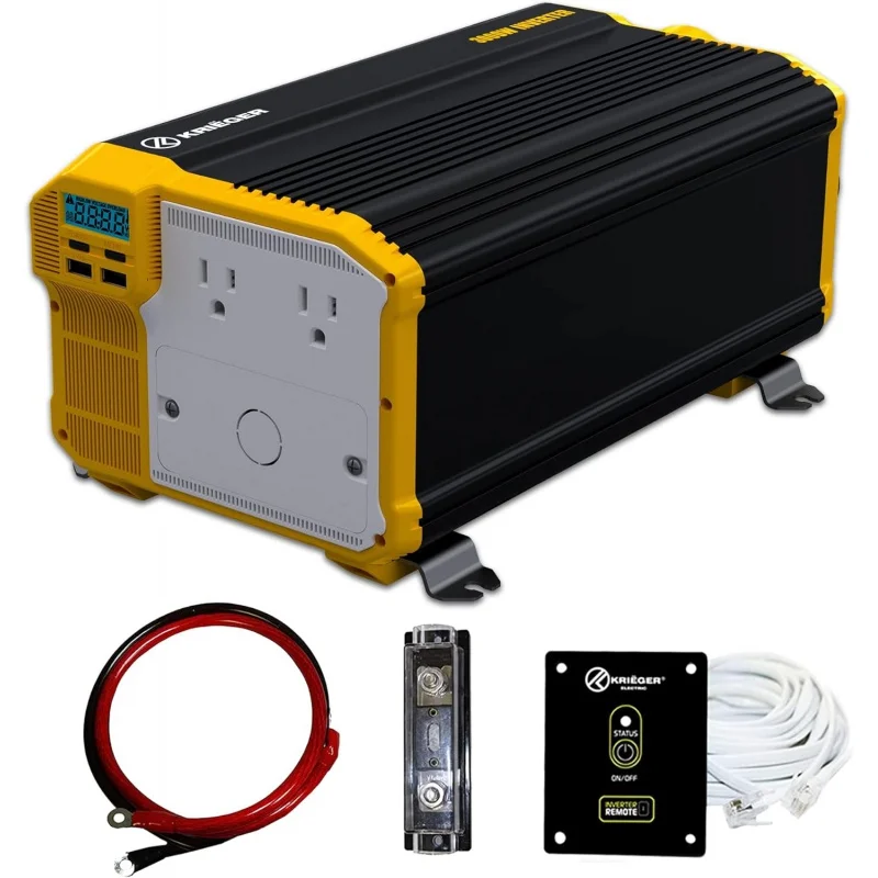 

Krieger 3000 Watts Power Inverter 12V to 110V, Modified Sine Wave Car Inverter, Dual 110 Volt AC Outlets, Hardwire Kit, DC to AC