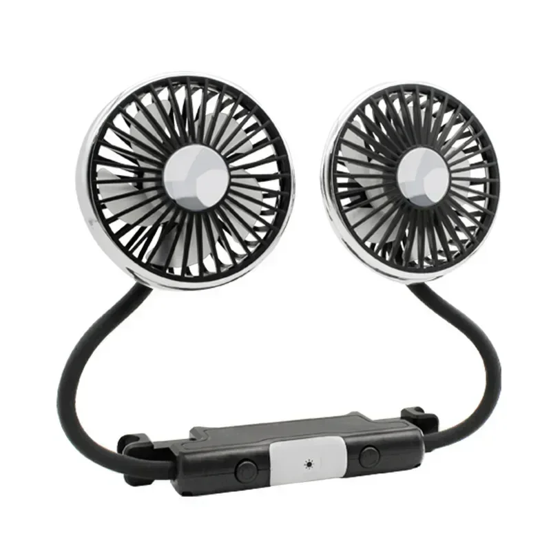 360 Degree Adjustable Auto Double Head Car Back Seat Fan USB Independent Switch Fan Dual Head Cooling Air Fan Auto Accessories