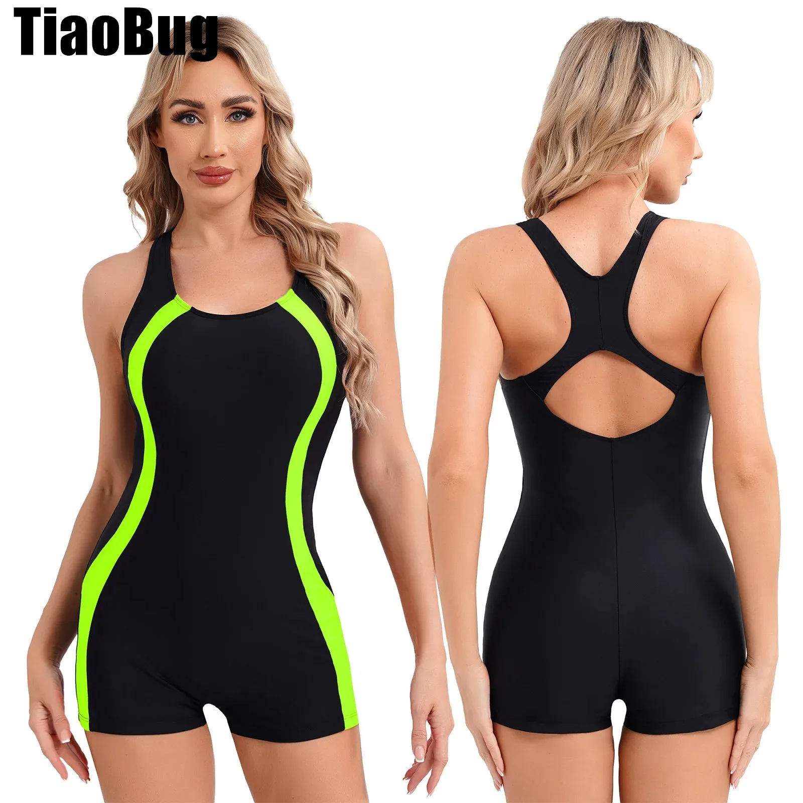 Women Sleeveless Boyleg Athletic Swimsuit One Piece Racerback Modest Swimwear Padded Water Sport Jumpsuit Beach Surfing one piece swimsuit women swimsuit