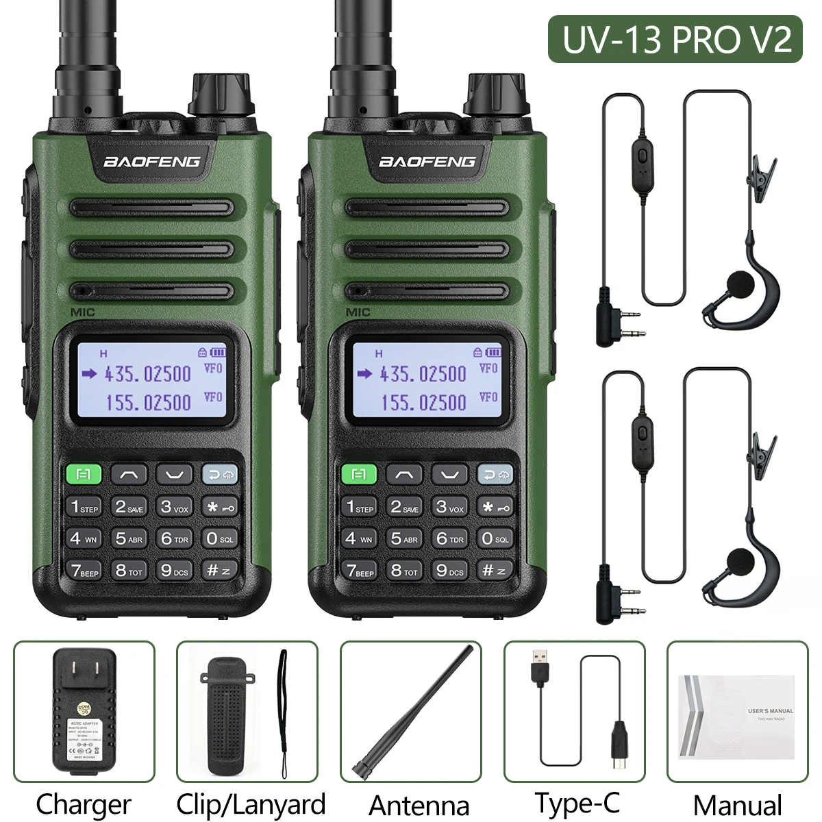 walkie talkie range 2PC BaoFeng UV-13 PRO 10W High Power Walkie Talkie UV13 Pro Support Type-C Charger 50KM Long Range Distance  Upgrade UV-5R BF-9R walkie talkies for adults Walkie Talkie