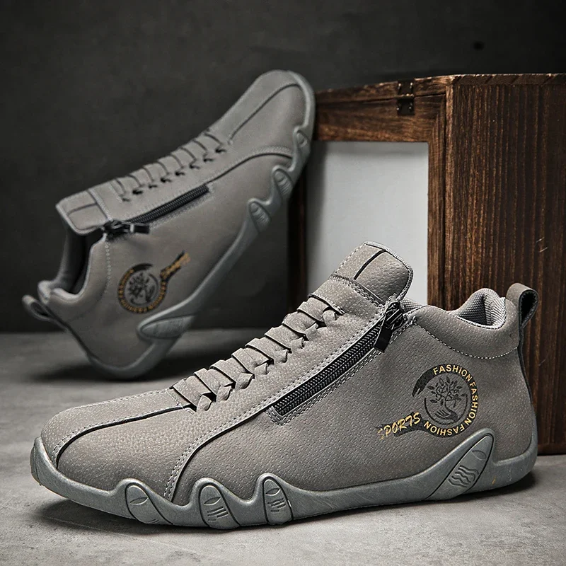 Men's Casual Shoes Side Zipper Short Boots Versatile Flat Bottom Trendy Fashionable Men's Shoes Suitable for Outdoor Sports 6