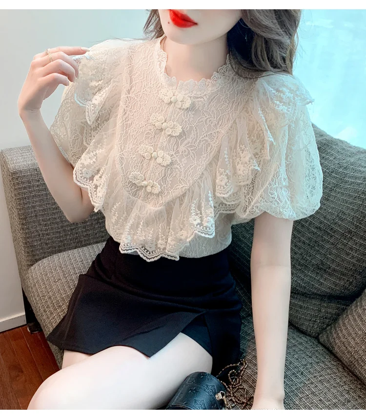 トップス Eaphi VINTAGE LIKE LACE BLOUSE Elegant Women's Blouse Vintage Lace Spliced Long Sleeve Pink