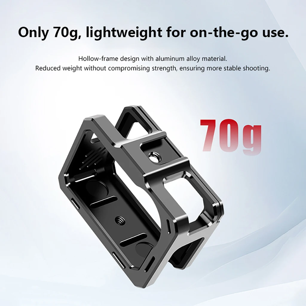 Cage de protection pour AKASO Brave 8 Lite vue arrière, accès à l'écran et aux ports, cadre léger et résistant.
