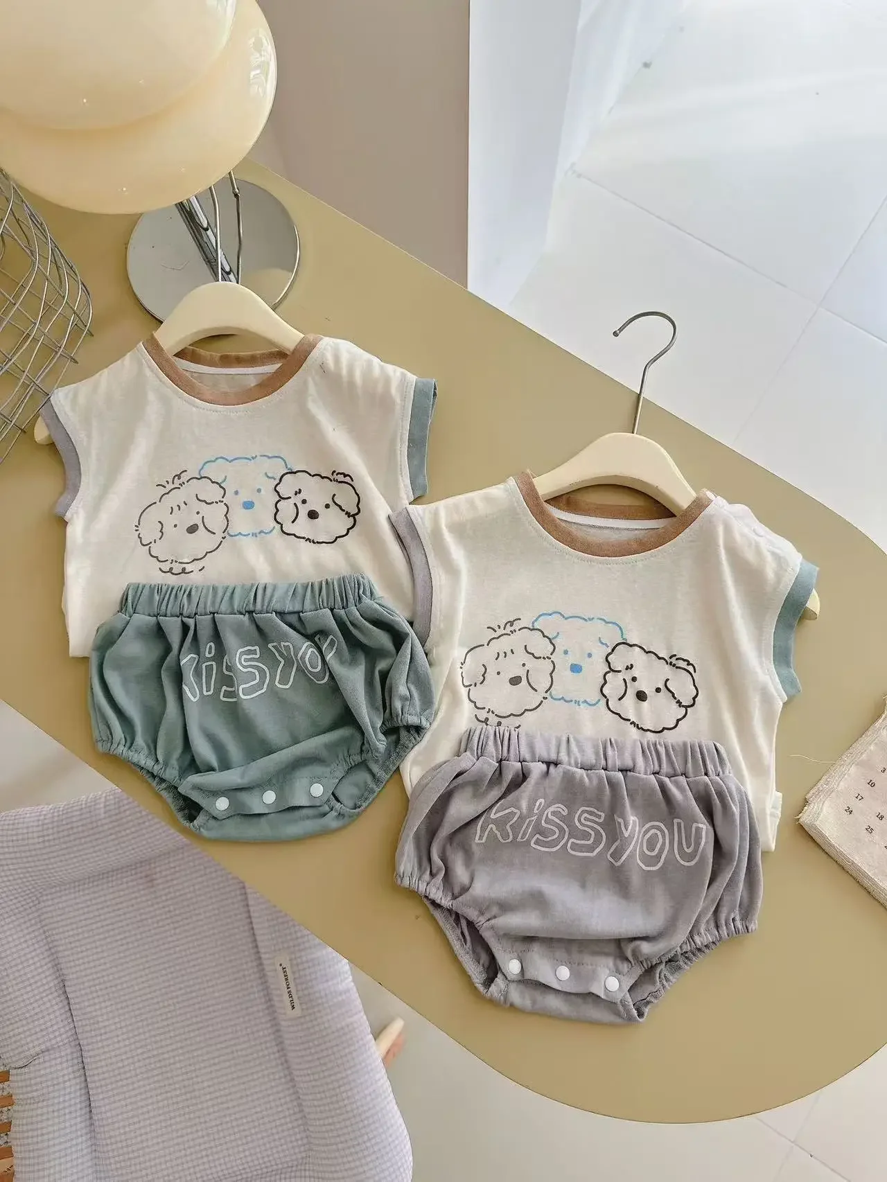 Description Picture 2 of itemKorean Version Ins Children's Cartoon Pattern Vest Sleeveless Set Jumpsuit Summer 2-piece Set Refreshing Breathable Cotton Cover